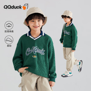 可可鸭（QQ DUCK）童装儿童卫衣男上衣女童套头外套青少年衣服圆圈墨绿；150