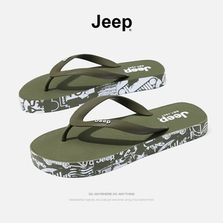 Jeep 吉普 夏季新款情侣拖鞋厚底防滑男女室外人字拖沙滩夹拖鞋子