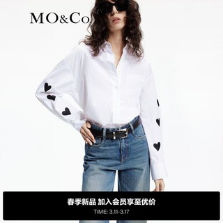 MO&Co. 摩安珂 2024春新品爱心水溶绣花高支高密棉质宽松衬衫MBD1SHT009 漂白色 S/160