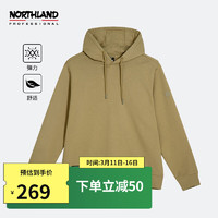 NORTHLAND 诺诗兰 男女情侣款连帽卫衣户外旅行弹力可调节抽绳休闲套头衫NHDCT5503S 深卡其色-男 180