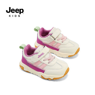Jeep吉普童鞋2024春季宝宝魔术贴女童轻便防滑耐磨男童休闲运动鞋 米粉 25码 鞋内约长15.8cm