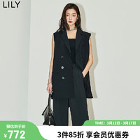 丽丽 LILY2024夏女装时尚通勤职业复古双排扣叠穿西装马夹内搭外套 510黑 S