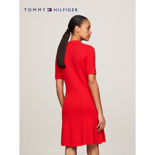 TOMMY HILFIGER24春季女装纯棉时尚绞花修身POLO针织连衣裙WW0WW41748 红色XND XL