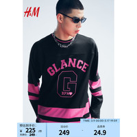 H&M2024春季男装T恤复古美式高街设计感长袖网布上衣1220456 粉色/Glance 175/100A