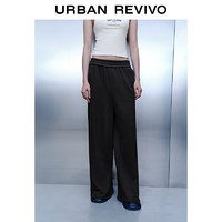 URBAN REVIVO UR2024春季女装日常休闲简约百搭松紧腰宽腿裤UWV640024 正黑 L