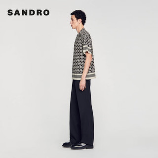 SANDRO2024早春新款男装法式时尚黑白十字印花短袖衬衫SHPCM01004 B295/多色