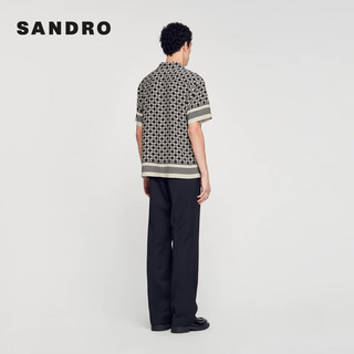 SANDRO2024早春新款男装法式时尚黑白十字印花短袖衬衫SHPCM01004 B295/多色