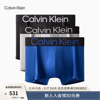 Calvin Klein内衣男士三条装醒目提花轻薄低腰防夹臀平角内裤NP2607O FMW-太空黑/宝石蓝/椰青灰 M