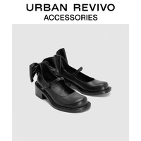 URBAN REVIVO2024春季女士蝴蝶结玛丽珍粗跟单鞋UAWS40035 黑色 39