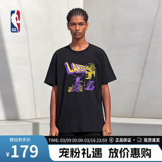 NBA球队文化系列洛杉矶湖人宽松版黑色T恤男子夏季运动休闲短袖上衣 金州勇士队/黑色 XL