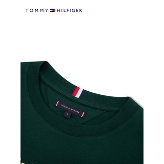 TOMMY HILFIGER24春季男装纯棉立体感彩色字母印花短袖T恤MW0MW34419 墨绿色MBP XXL （：180-200斤）