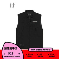 izzue it 男装宽松拉链马甲2024春季新款潮酷个性背心外搭7600S4M BKX/黑色