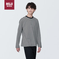 MUJI 無印良品 无印良品（MUJI）男式 天竺编织 圆领长袖T恤 男士 打底衫 黑色条纹 M