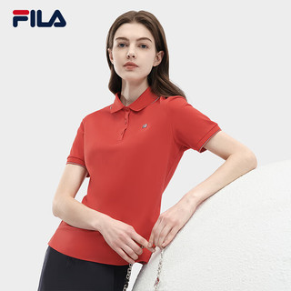 FILA 斐乐女子针织短袖POLO衫2024夏季休闲基础简约上衣 传奇红-RD 180/96A/XXL