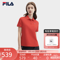 FILA 斐乐女子针织短袖POLO衫2024夏季休闲基础简约上衣 传奇红-RD 180/96A/XXL