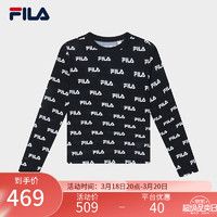 FILA 斐乐女子针织长袖衫2024夏季时尚休闲满印LOGO长T恤 传奇蓝-NV 170/88A/L