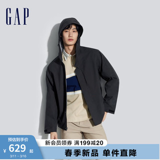 Gap 盖璞 男装2024春季防风防雨立领多口袋连帽外套简约夹克884846 炭黑色 170/92A(M) 亚洲尺码