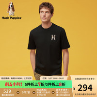 Hush Puppies暇步士男装2024夏季全棉复古时尚字母毛巾绣短袖T恤 097黑色3 L