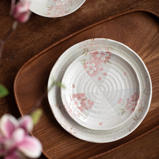同合间取粉樱餐具日式家用樱花餐盘少女风珠光釉陶瓷盘子菜盘 间取粉樱中盘 1个 16cm