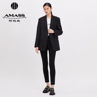 阿玛施（AMASS）2024春季通勤风宽松中长羊毛西装西服外套女5400604 黑 S(2码)