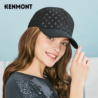 卡蒙（Kenmont）春夏棒球帽透气网黑色鸭舌帽女格子个性黑镂空时尚太阳帽遮阳3637 黑色 可调节(57cm)