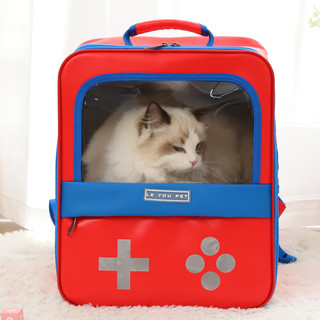 宠号 宠物猫包 双肩大号太空舱 外出手提便携透明背包 次日达 游戏机猫包（红） 15斤内