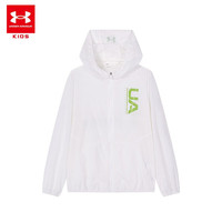 安德玛 UNDER ARMOUR儿童男女童装皮肤衣外套2022夏季梭织连帽运动外套 白色 110cm