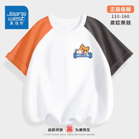 真维斯童装男童T恤夏季鸳鸯短袖儿童纯棉百搭上衣男孩时尚半截袖 【鸳鸯短袖01】灰橘 150