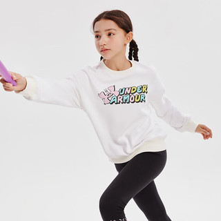 安德玛（Under Armour）女大童加绒圆领卫衣秋冬儿童保暖简约女童休闲卫衣运动上衣 白色 165cm