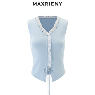 MAXRIENY浪漫优雅针织背心24春款抽褶小众设计感修身显瘦v领上衣 