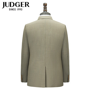 庄吉（Judger）男士条纹西服套装上衣商务休闲单西外套羊毛舒适宽松西装毛料 卡其色 100A/3.0尺/配套双褶西裤