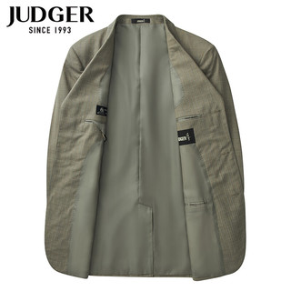 庄吉（Judger）男士条纹西服套装上衣商务休闲单西外套羊毛舒适宽松西装毛料 卡其色 100A/3.0尺/配套双褶西裤