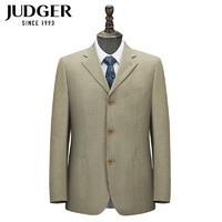 庄吉（Judger）男士条纹西服套装上衣商务休闲单西外套羊毛舒适宽松西装毛料 卡其色 080A/2.4尺/配套双褶西裤