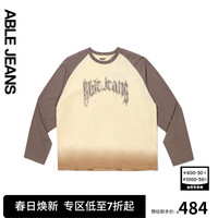 ABLE JEANS24春季新款反叛时代拼接插肩袖渐变吊染洗水长袖T恤男