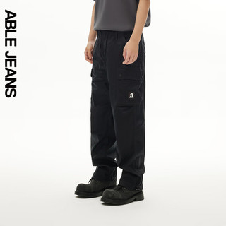 ABLE JEANS 24夏摩登复古黑色洗水工装风宽松梭织运动长裤男 黑色 XS