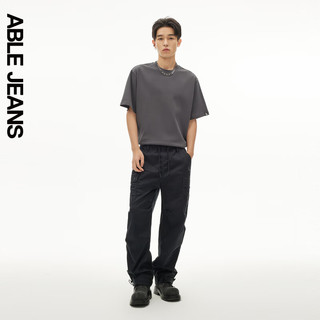 ABLE JEANS 24夏摩登复古黑色洗水工装风宽松梭织运动长裤男 黑色 XS