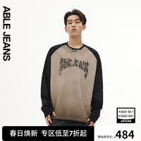 ABLE JEANS24春季反叛时代拼接插肩袖渐变吊染洗水长袖T恤男 葭灰 S