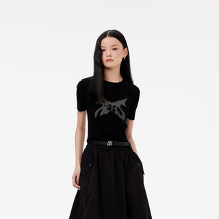 RE'VAN芮范2024春季设计师款甜酷蝴蝶图案毛织短袖RM10601171 黑色 XS/34