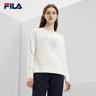 FILA 斐乐女子织衫时尚休闲长袖圆领织上衣 蒸汽白-IV 160/80A/S