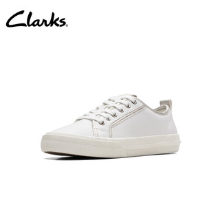 Clarks 其乐 女鞋洛可斯系列休闲板鞋春百搭舒适简约透气小白鞋 白色/银色 261699354 35.5