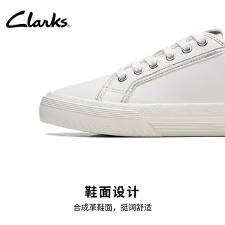Clarks其乐女鞋洛可斯系列休闲板鞋春百搭舒适简约透气小白鞋 白色/银色 261699354 35.5