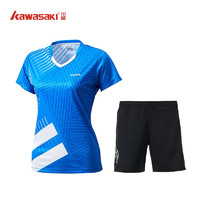 KAWASAKI 川崎 羽毛球服套装女夏运动速干短袖T恤训练队服K2801 蓝色 L