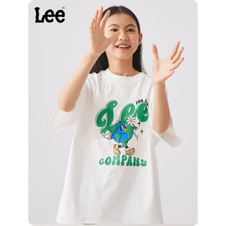 Lee儿童短袖T恤2024春夏男女童宽松舒适纯棉印花套头上衣童装 白色 130cm