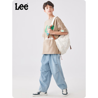 Lee儿童短袖T恤2024春夏男女童宽松舒适纯棉印花套头上衣童装 咖色 120cm