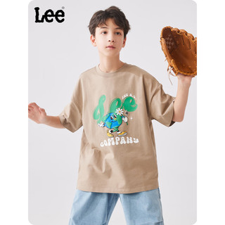 Lee儿童短袖T恤2024春夏男女童宽松舒适纯棉印花套头上衣童装 咖色 120cm