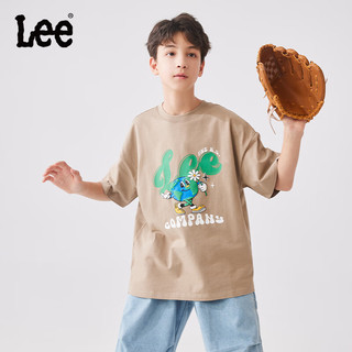 Lee儿童短袖T恤2024春夏男女童宽松舒适纯棉印花套头上衣童装 咖色 130cm