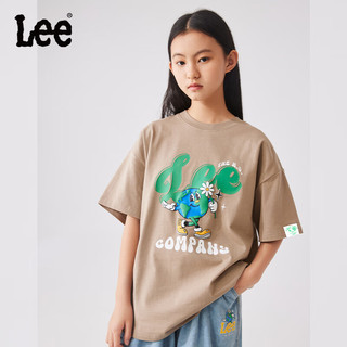 Lee儿童短袖T恤2024春夏男女童宽松舒适纯棉印花套头上衣童装 咖色 160cm