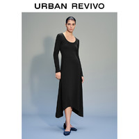 URBAN REVIVO UR2024春季女装圆领修身设计感连衣裙UWG740014 正黑 XL
