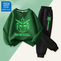 JEANSWEST CLUB真维斯集团男童卫衣套装春秋款2024男孩酷帅运动服儿童两件套 机甲墨绿+超级英雄K黑 150cm(150cm)