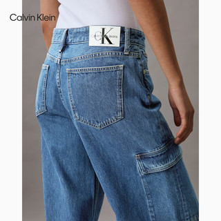 Calvin Klein Jeans24春夏女纯棉复古大口袋低腰宽松垮裤牛仔裤J224275 1A4-牛仔蓝 25